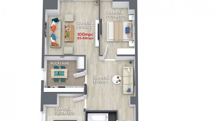 Plan apartament 4 camere ansamblul rezidential central
