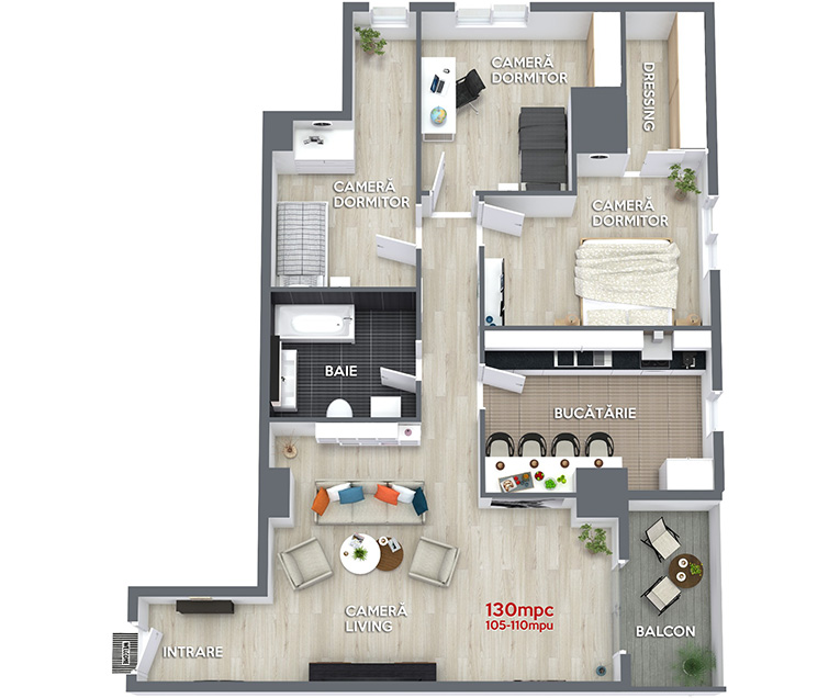 Plan apartament 4 camere model 2 ansamblul rezidential central